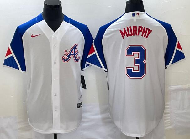 Men's Atlanta Braves  Dale Murphy 3 Number White 2023 City Connect Cool Base Stitched Jersey