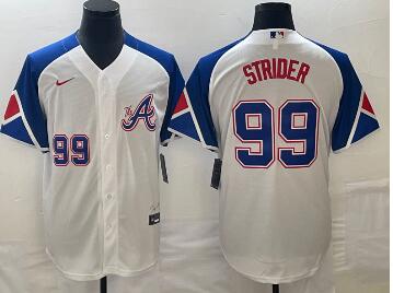 Men's Atlanta Braves #99 Spencer Strider Number White 2023 City Connect Cool Base Stitched Jersey1