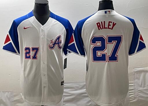 Men's Atlanta Braves  Austin Riley 27 White 2023 City Connect Cool Base Stitched Jersey