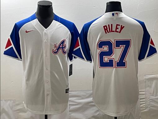 Men's Atlanta Braves  Austin Riley 27 White 2023 City Connect Cool Base Stitched Jersey