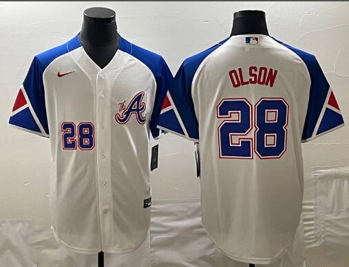 Men's Atlanta Braves Matt Olson 28 White 2023 City Connect Cool Base Stitched Jersey