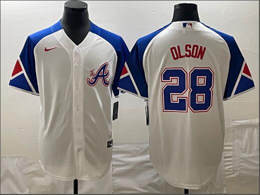 Men's Atlanta Braves Matt Olson 28 White 2023 City Connect Cool Base Stitched Jersey