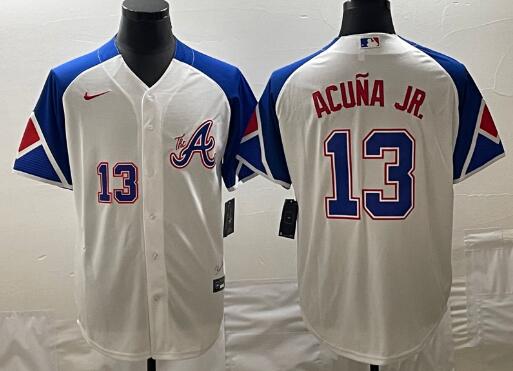 Men's Atlanta Braves Acuna JR. White 2023 City Connect Cool Base Stitched Jersey