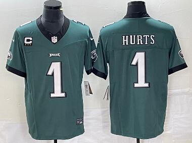 Men's Philadelphia Eagles #1 Jalen Hurts  C Patch 2023 FUSE Vapor Untouchable Stitched Jersey