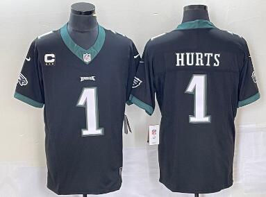 Men's Philadelphia Eagles #1 Jalen Hurts  C Patch 2023 FUSE Vapor Untouchable Stitched Jersey