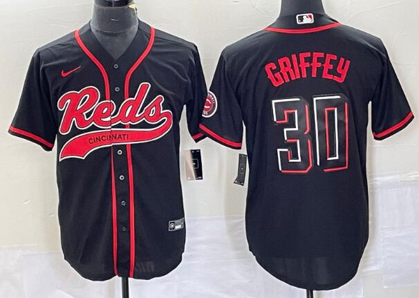 Men's Cincinnati Reds #30 Ken Griffey Jr Number Black  Stitched Jersey