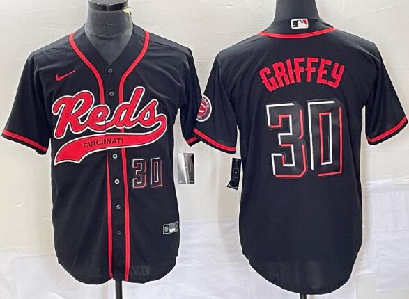 Men's Cincinnati Reds #30 Ken Griffey Jr Number Black  Stitched Jersey