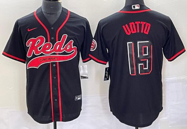 Men's Cincinnati Reds #19 Joey Votto  Black  Cool Base Stitched Jersey