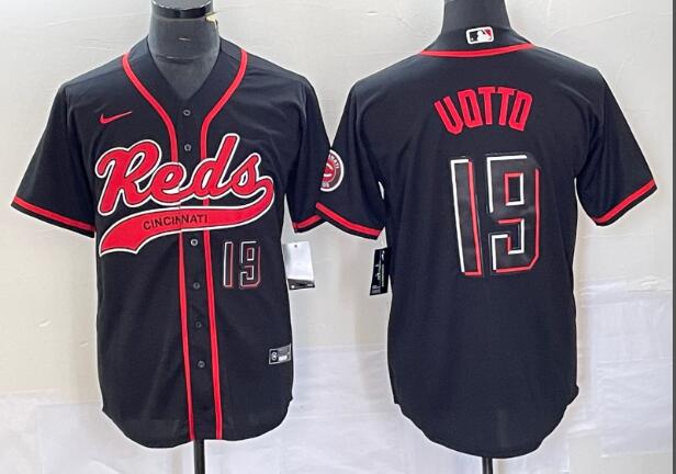 Men's Cincinnati Reds #19 Joey Votto  Black  Cool Base Stitched Jersey