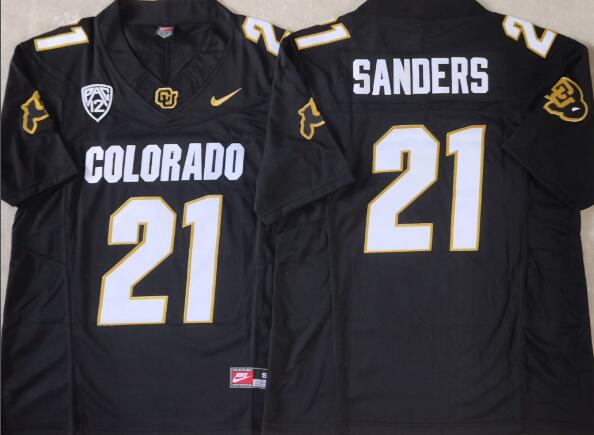 men's  COLORADO BUFFALOES Black #21 SANDERS stitched jerseys