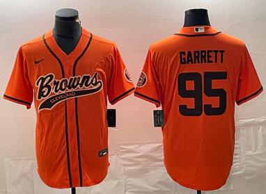 Men's Cleveland Browns #95 Myles Garrett  With Patch Cool Base Stitched Baseball Jersey