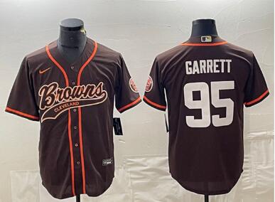 Men's Cleveland Browns #95 Myles Garrett  With Patch Cool Base Stitched Baseball Jersey