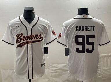 Men's Cleveland Browns #95 Myles Garrett  With Patch Cool Base Stitched Baseball Jersey