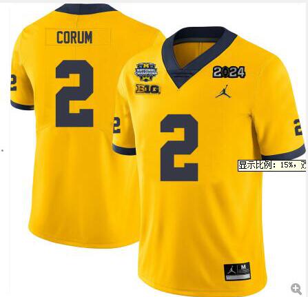 Michigan Wolverines Men's #2 CORUM 2024 National Championship Jersey