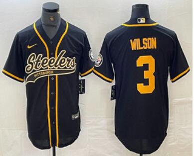 Men's Pittsburgh Steelers #3 Russell Wilson  With Patch Cool Base Stitched Baseball Jerseys