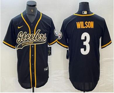 Men's Pittsburgh Steelers #3 Russell Wilson  With Patch Cool Base Stitched Baseball Jerseys