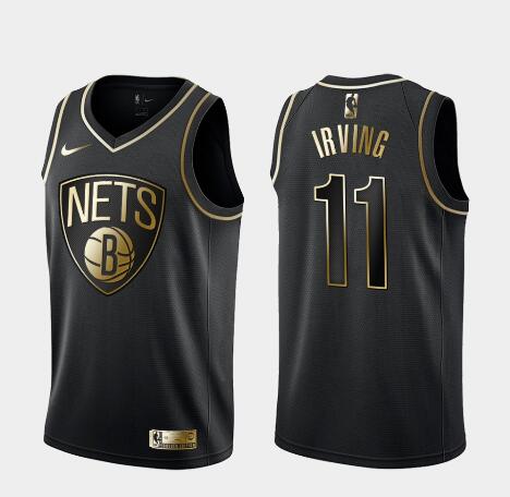 men's nets kyrie irving black golden edition jersey