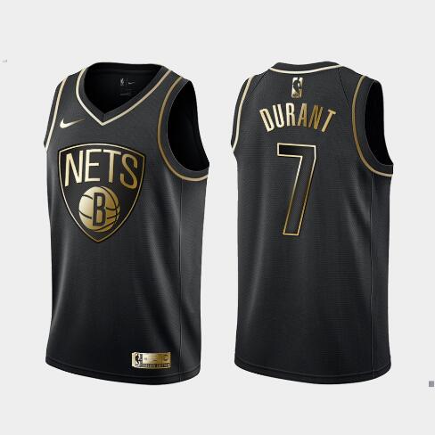 Men's Kevin Durant Brooklyn Nets #7 black jersey gold edition