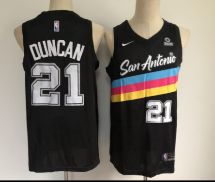 Men's San Antonio Spurs #21 Tim Duncan Black 2021 Nike City Edition Swingman Stitched NBA Jersey With The NEW Sponsor Logo