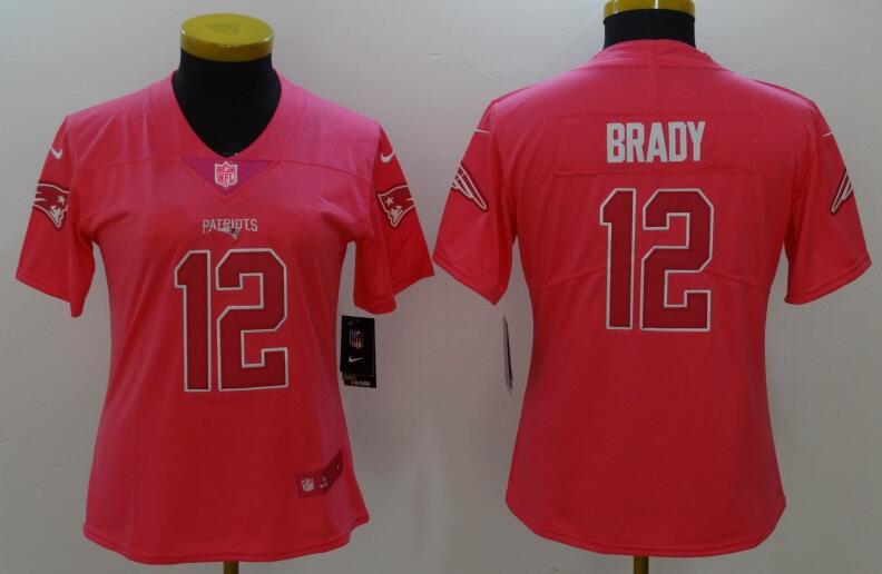 Pink women 12 Tom Brady Football Jerseys