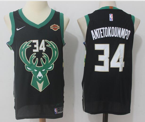 Nike New Milwaukee Bucks 34 Giannis Antetokounmpo Men Basketball Jersey Black