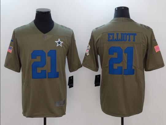 Men's Dallas Cowboys Ezekiel Elliott Nike Olive Salute To Service Limited Jersey
