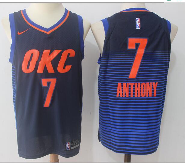 New York Knicks #7 Carmelo Anthony Revolution 30 Swingman Black with blue Nike Jersey