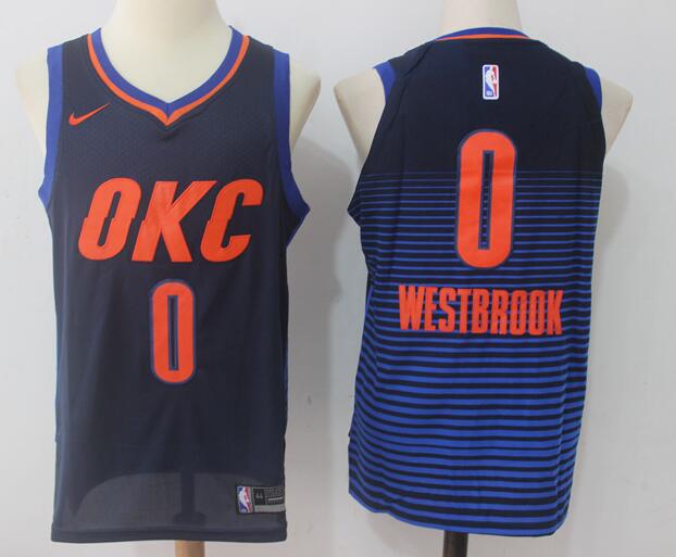 Nike Oklahoma City Thunder 0 Russell Westbrook Black with blue Fashion Replica Jersey