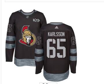 Men's Ottawa Senators #65 Erik Karlsson Black 1917-2017 100th Anniversary Stitched NHL Jersey