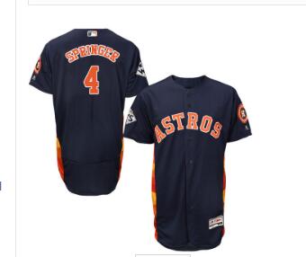 Men's Houston Astros #4 George Springer Navy Blue Flexbase Authentic Collection 2017 World Series Bound Stitched MLB Jersey