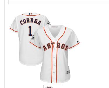Women's Houston Astros #1 Carlos Correa White Women 2017 World Series Bound Cool Base Player Jersey