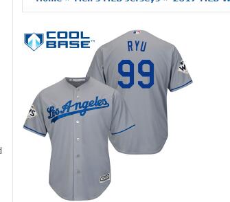 Men's Los Angeles Dodgers #99 Hyun-Jin Ryu Grey New Cool Base 2017 World Series Bound Stitched MLB Jersey
