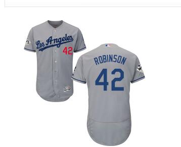 Men's Los Angeles Dodgers #42 Jackie Robinson Grey Flexbase Authentic Collection 2017 World Series Bound Stitched MLB Jersey