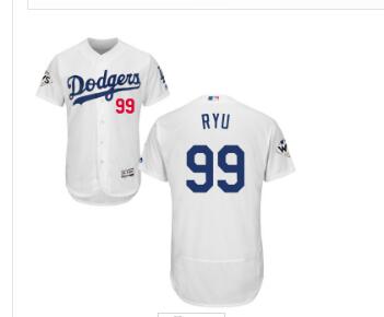 Men's Los Angeles Dodgers #99 Hyun-Jin Ryu White Flexbase Authentic Collection 2017 World Series Bound Stitched MLB Jersey