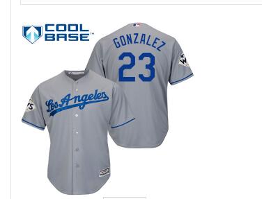 Men's Los Angeles Dodgers #23 Adrian Gonzalez Grey New Cool Base 2017 World Series Bound Stitched MLB Jersey