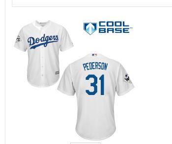 Men's Los Angeles Dodgers #31 Joc Pederson White New Cool Base 2017 World Series Bound Stitched MLB Jersey