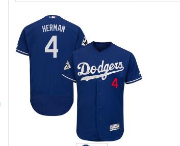 Men's Los Angeles Dodgers #4 Babe Herman Blue Flexbase Authentic Collection 2017 World Series Bound Stitched MLB Jersey