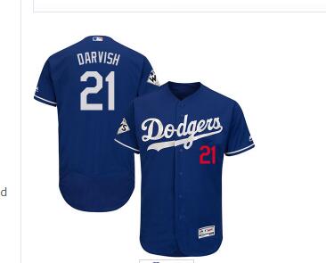 Men's Los Angeles Dodgers #21 Yu Darvish Blue Flexbase Authentic Collection 2017 World Series Bound Stitched MLB Jersey