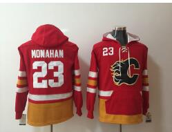 Men's Calgary Flames #23 Sean Monahan NEW Red Pocket Stitched NHL Old Time Hockey Hoodie