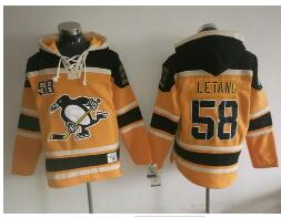 Men's Pittsburgh Penguins #58 Kris Letang 2016 NEW Yellow Stitched NHL Old Time Hockey Hoodie