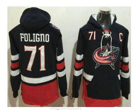 Men's Columbus Blue Jackets #71 Nick Foligno NEW Navy Blue Home Stitched NHL Old Tim Hockey Hoodie