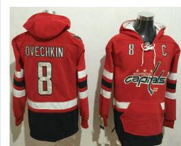 Men's Washington Capitals #8 Alex Ovechkin NEW Red Stitched NHL Old Tim Hockey Hoodie