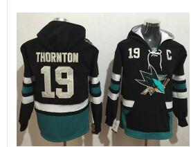 Men's San Jose Sharks #19 Joe Thornton NEW Black Stitched NHL Old Time Hockey Hoodie