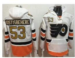 Men's Philadelphia Flyers #53 Shayne Gostisbehere White with Gold 50th Patch Stitched NHL Old Tim Hockey Hoodie