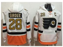 Men's Philadelphia Flyers #28 Claude Giroux White with Gold 50th Patch Stitched NHL Old Tim Hockey Hoodie
