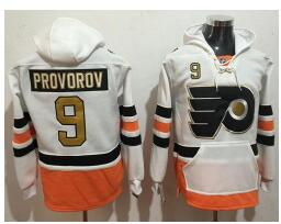 Men's Philadelphia Flyers #9 Ivan Provorov White with Gold 50th Patch Stitched NHL Old Tim Hockey Hoodie