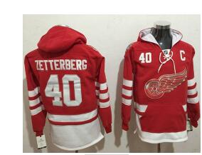 Red Wings #40 Henrik Zetterberg Red Name & Number Pullover NHL Hoodie