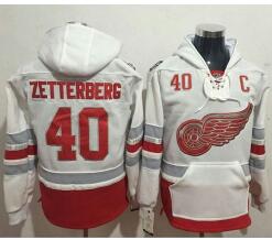 Red Wings #40 Henrik Zetterberg White Name & Number Pullover NHL Hoodie
