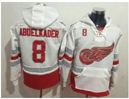 Red Wings 8 Justin Abdelkader White All Stitched Hooded Sweatshirt