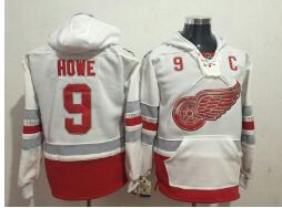 Red Wings 9 Gordie Howe White All Stitched Hooded Sweatshirt